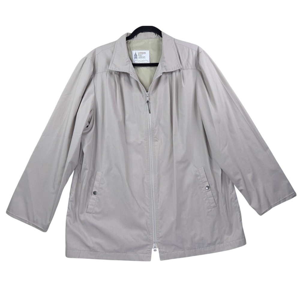 London Fog Zip Up Jacket Women 17/18 Tan Beige Good Vintage Lightweight Coat